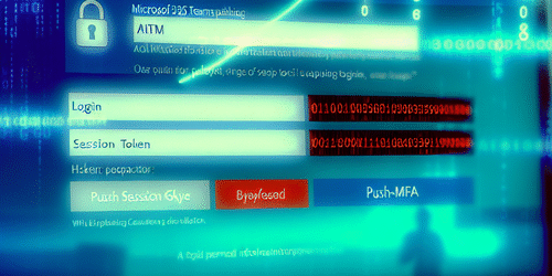 Laptop with Microsoft 365 login and attacker overlay capturing session token